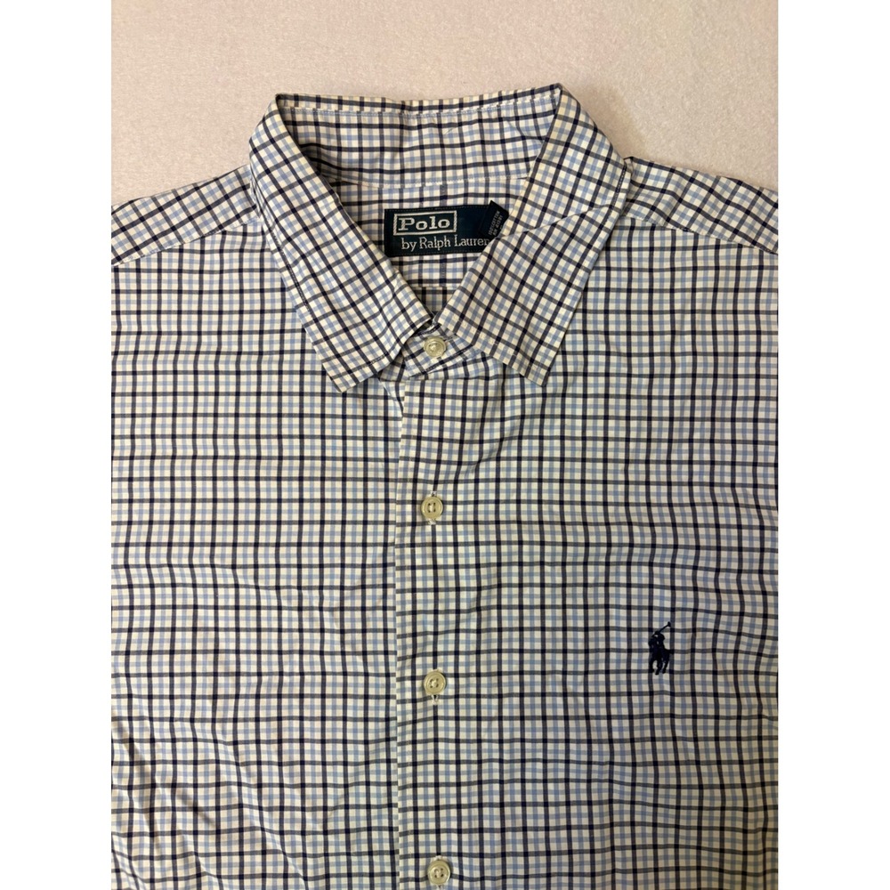 Polo Ralph Lauren Mens XL Blue White Plaid Check Long Sleeve Button Down Shirt